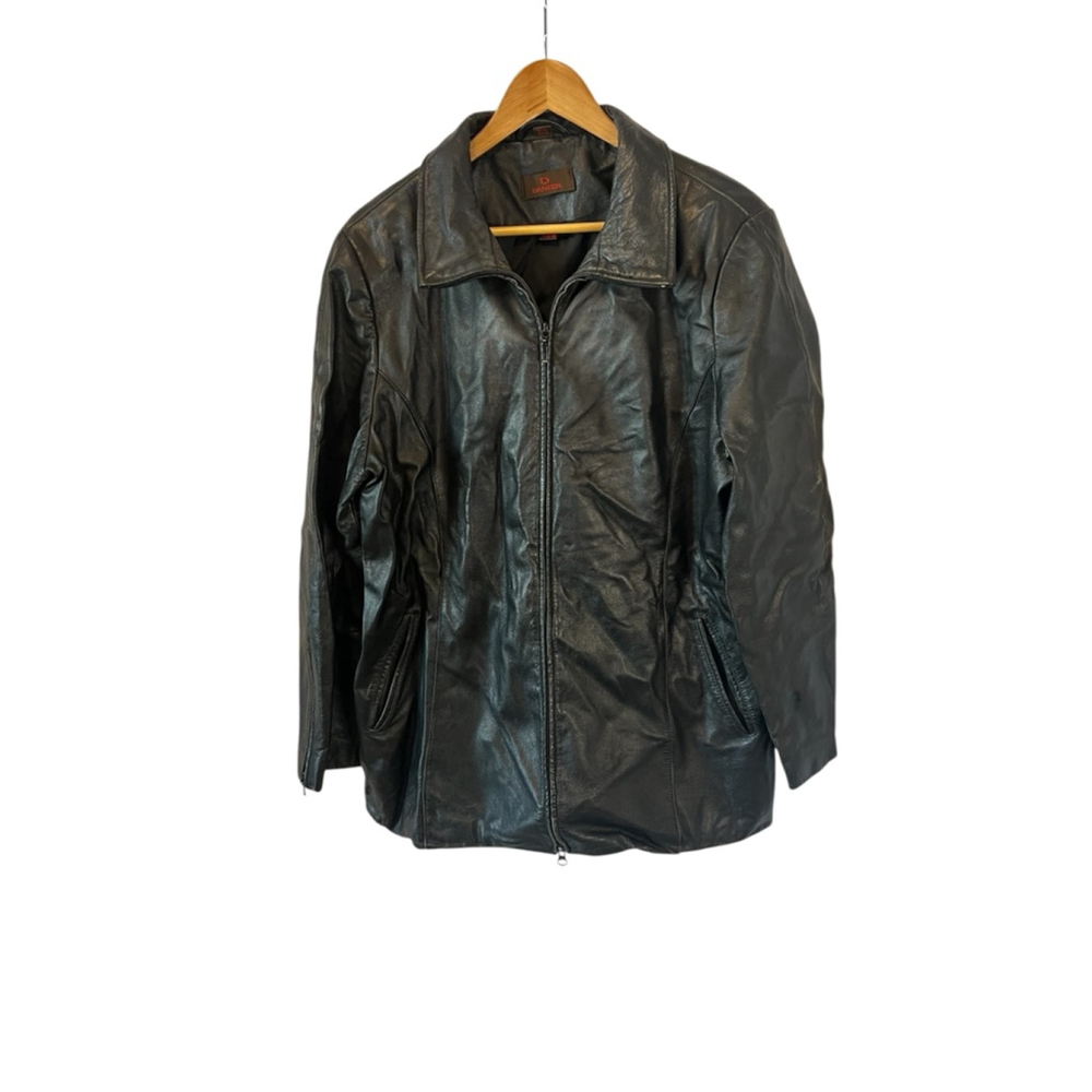 DANIER Leather Jacket Women’s Large Black Zip Up Lightweight L